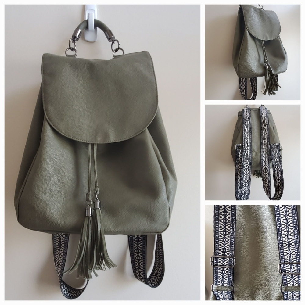Atmosphere Vegan leather Backpack - Khaki colour with trendy traps contrast